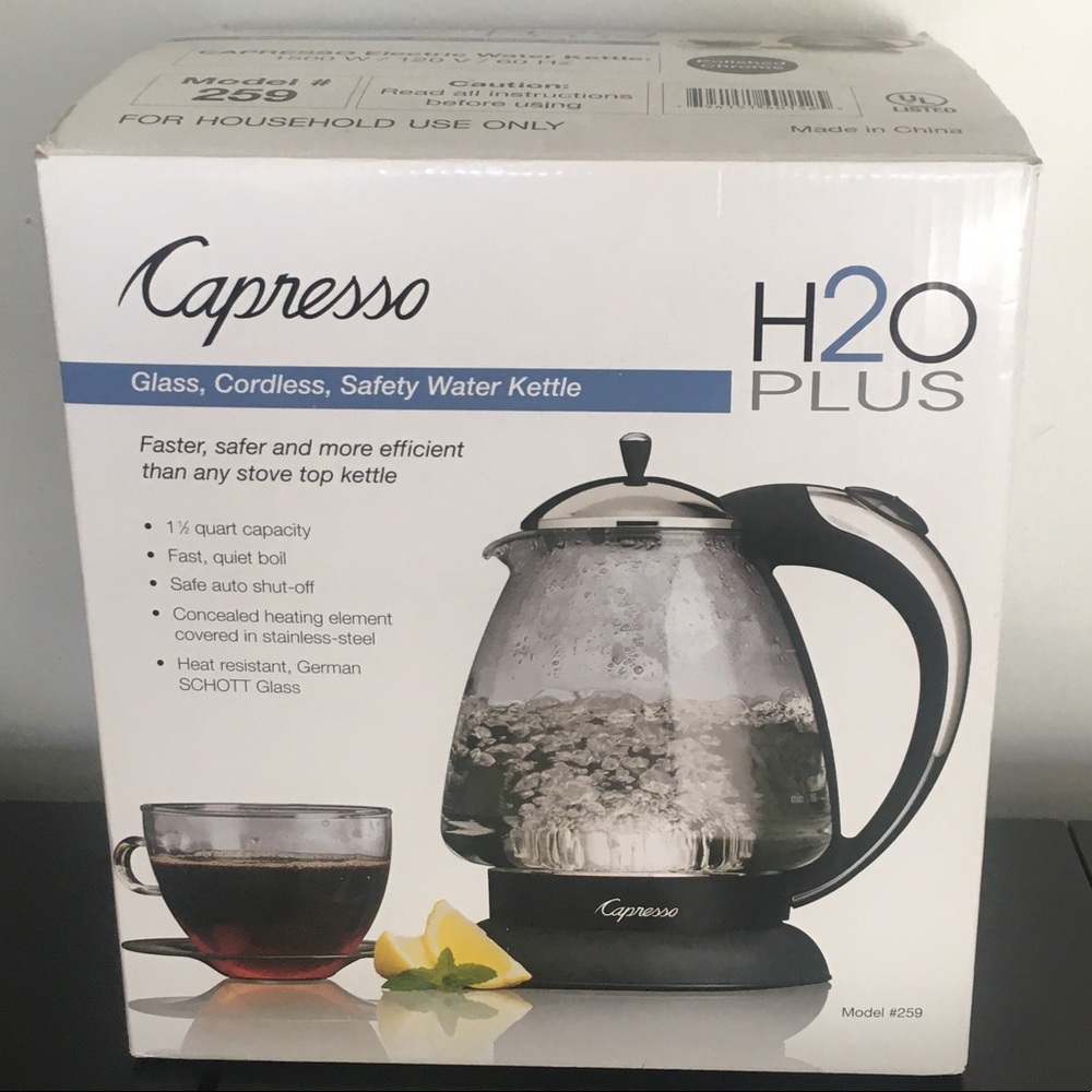 Capresso 259 H2O Plus Glass Water Kettle, Chrome - Picture 2 of 9
